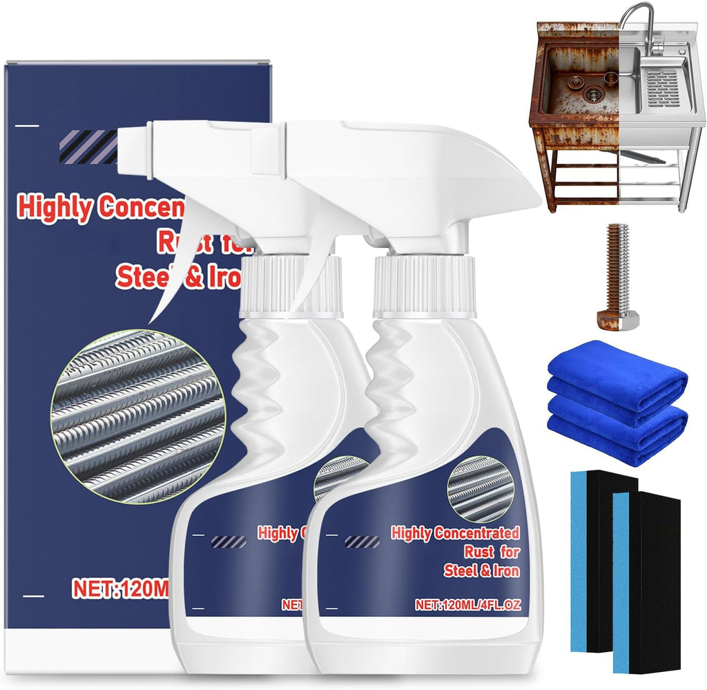 2Pcs Meigline Rust Remover, Highly Concentrated Rust Remover for Metal, Rust Remover Heavy Duty for Tools, Automotive Parts, Stainless Steel, Fast Acting Rust