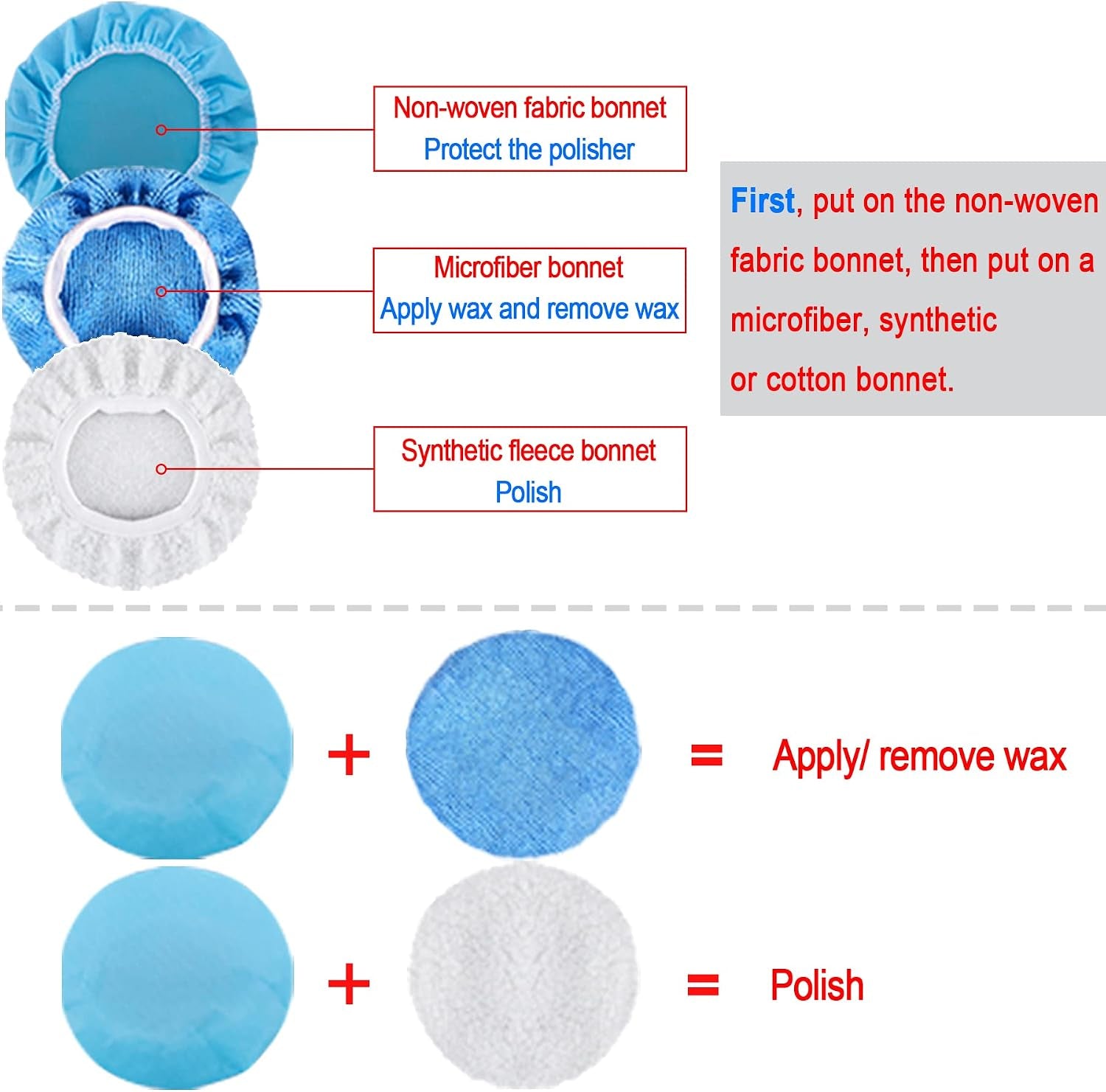 12 Pieces Car Polisher Pad Bonnet 5-6 Inch Polishing Bonnets Microfiber Waxer Bonnet Polishing Pad Bonnet Buffing Pad Cover Buffer Bonnets for Car Polisher
