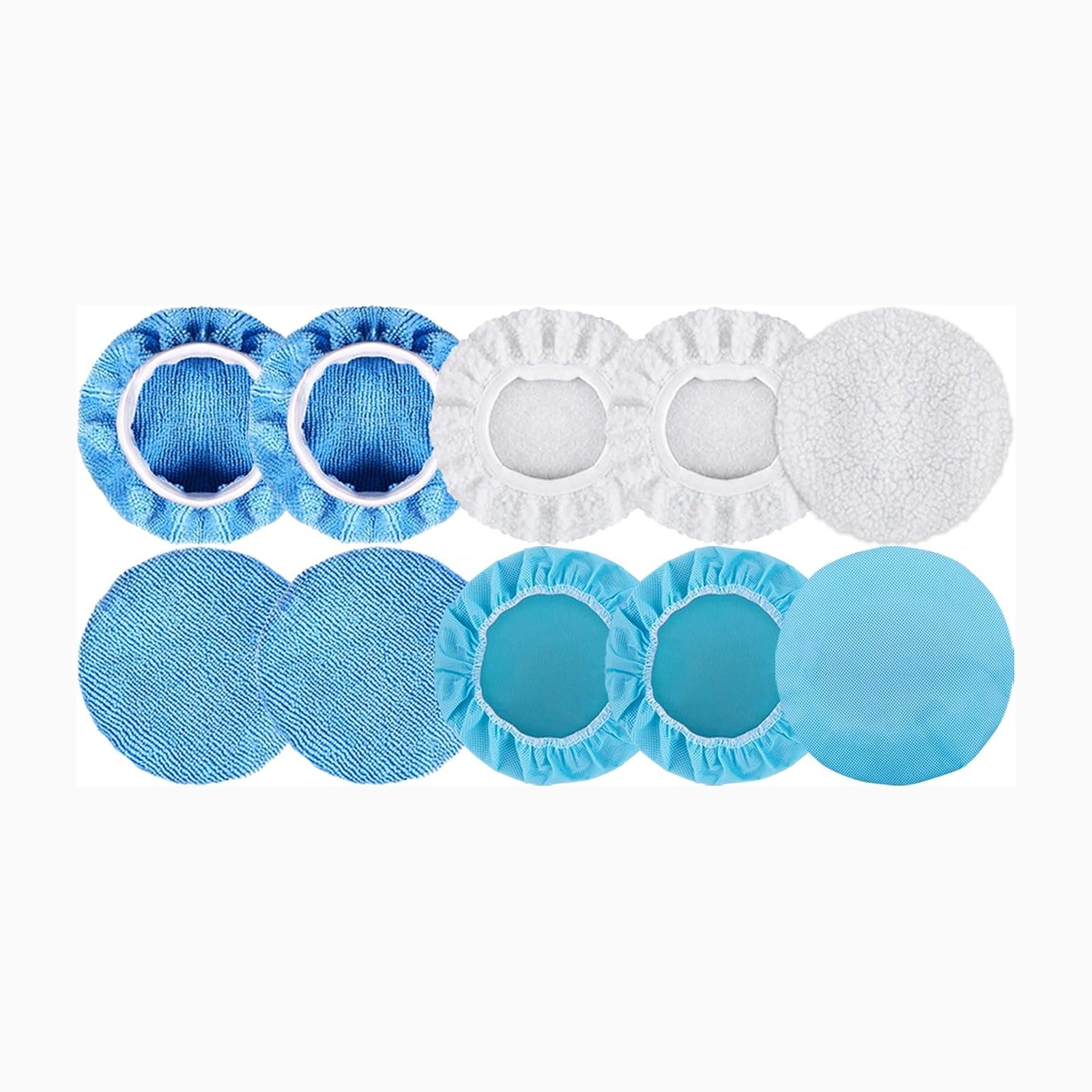 Twelve polishing bonnets, microfibre fleece and non-woven