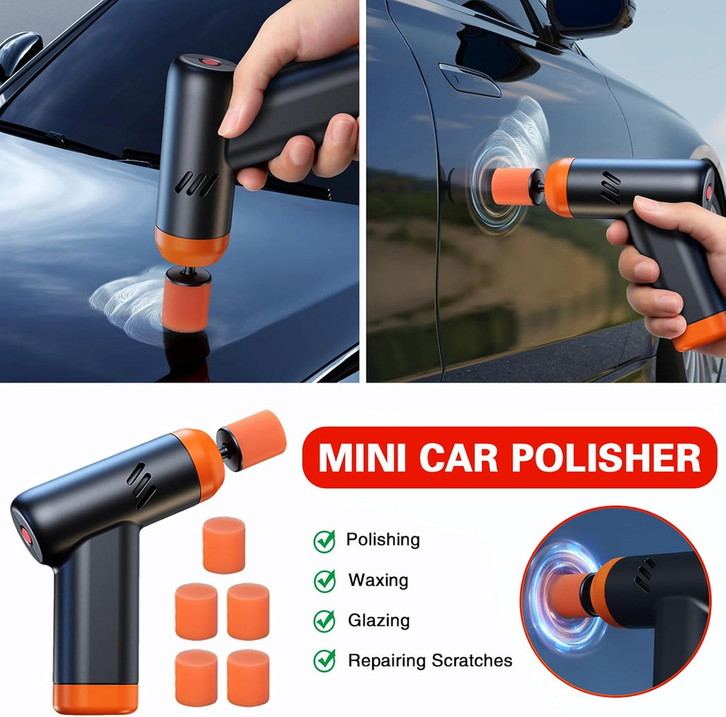 Mini Cordless Polisher for Car Detailing, 13Pcs Polisher Car Care Kit with 5 Polishing Pads & Scratch Grinding Agent, Cleaning Paste, Handheld Body Repair Machine for Auto Scratch Repair Waxing