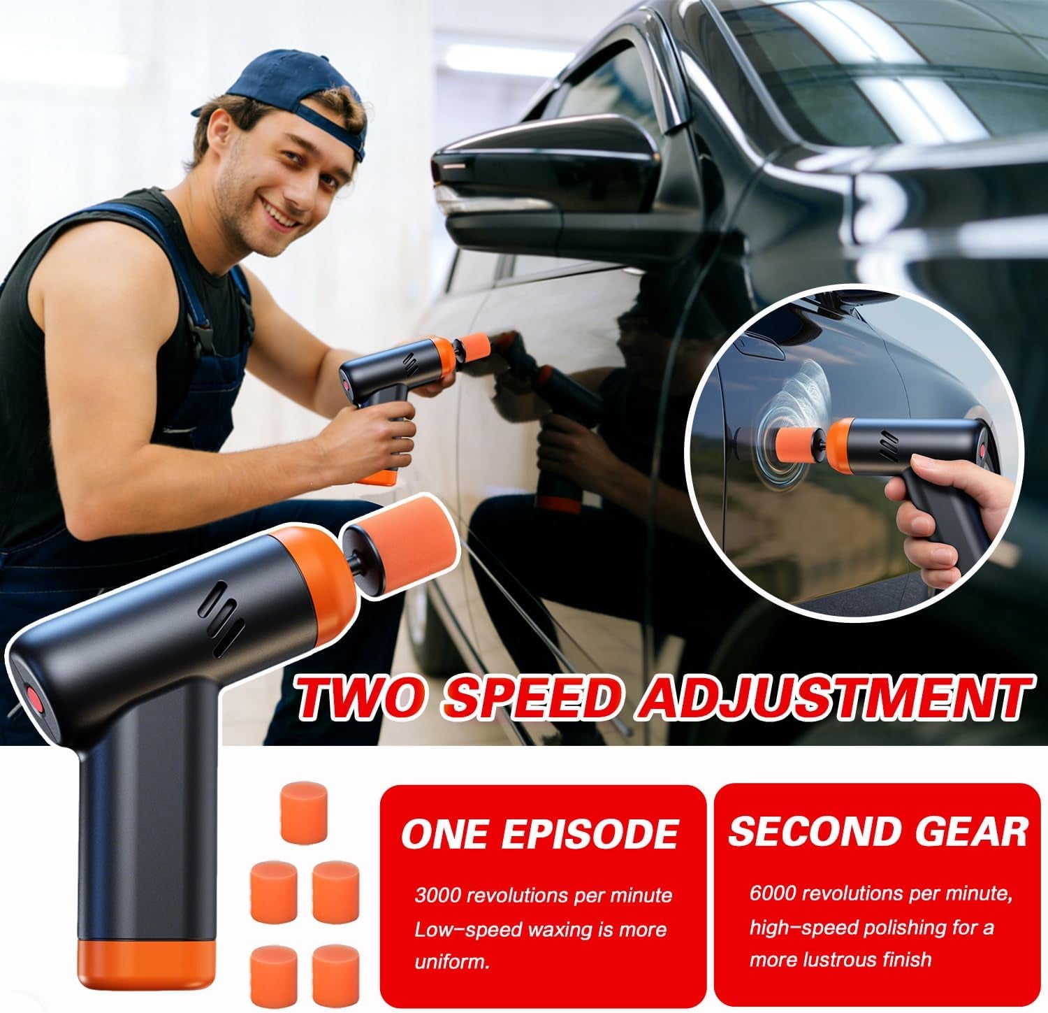 Mini Cordless Polisher for Car Detailing, 13Pcs Polisher Car Care Kit with 5 Polishing Pads & Scratch Grinding Agent, Cleaning Paste, Handheld Body Repair Machine for Auto Scratch Repair Waxing