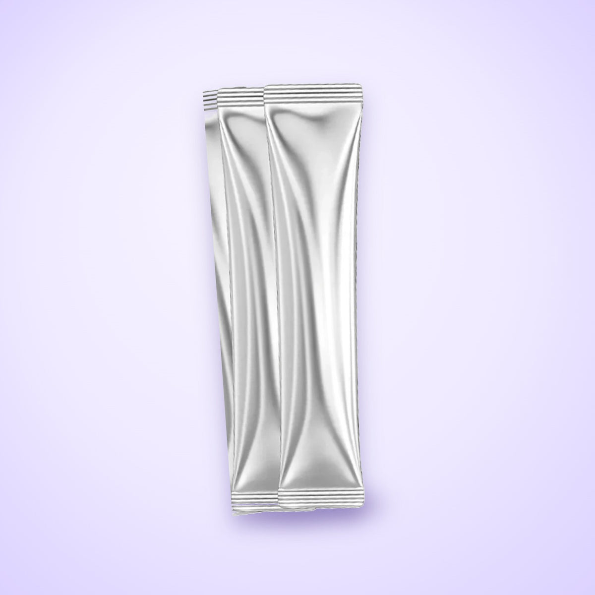 Two Reludor Purple Rinse single-dose sachets on a lavender background